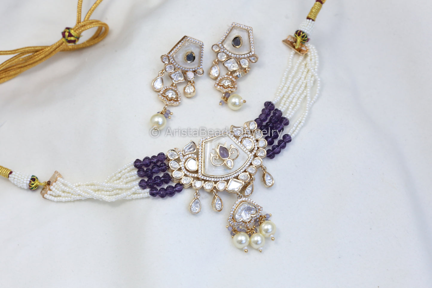 MOP Beaded Necklace Set - Purple