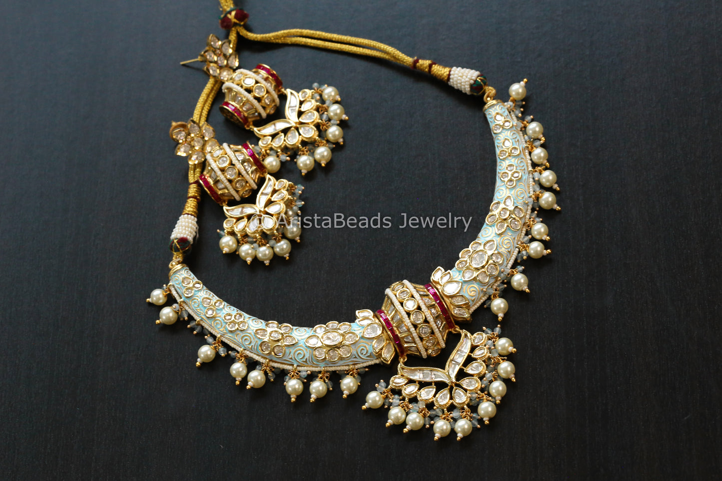 Premium Uncut Polki Kundan & Enamel Hasli Set  (103-18)