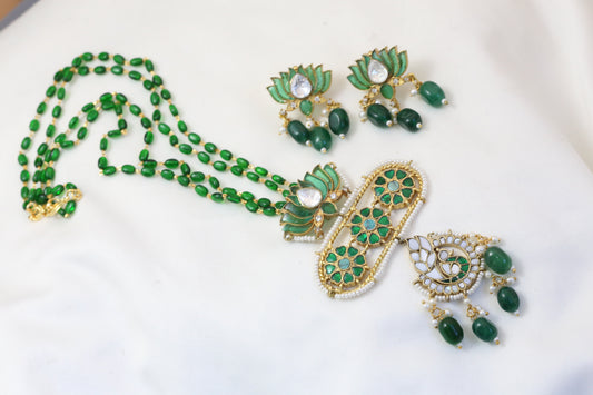 Jadau Kundan Fusion Pendant Set  - Green