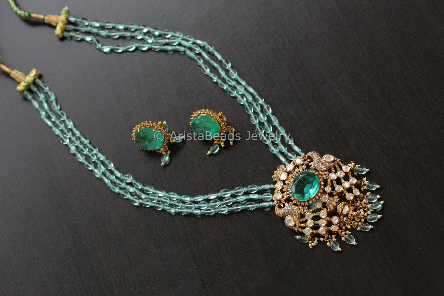 Real Moissanite Aqua Doublet Necklace Set (103-09)