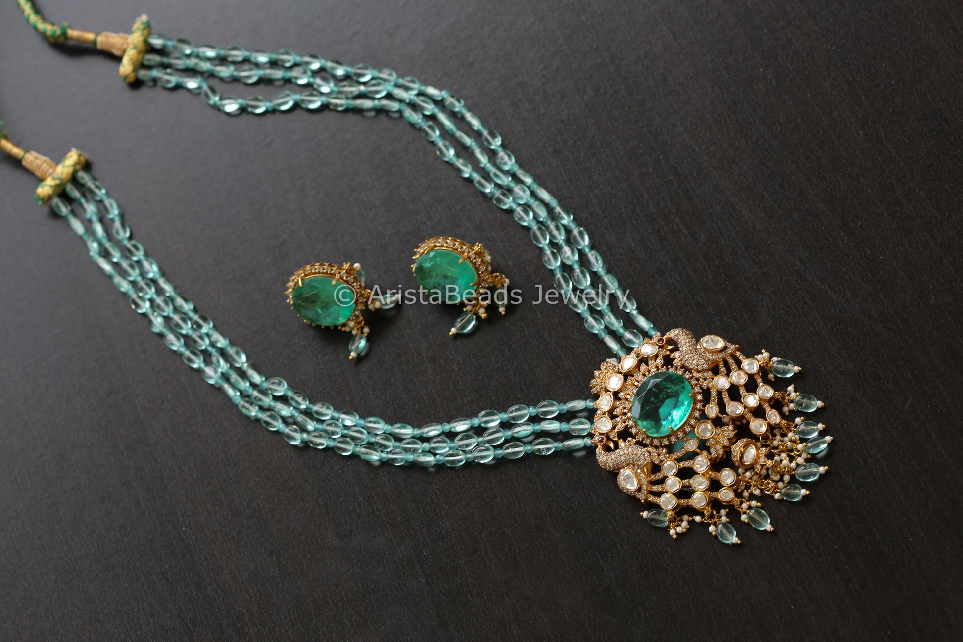 Real Moissanite Aqua Doublet Necklace Set (103-09)