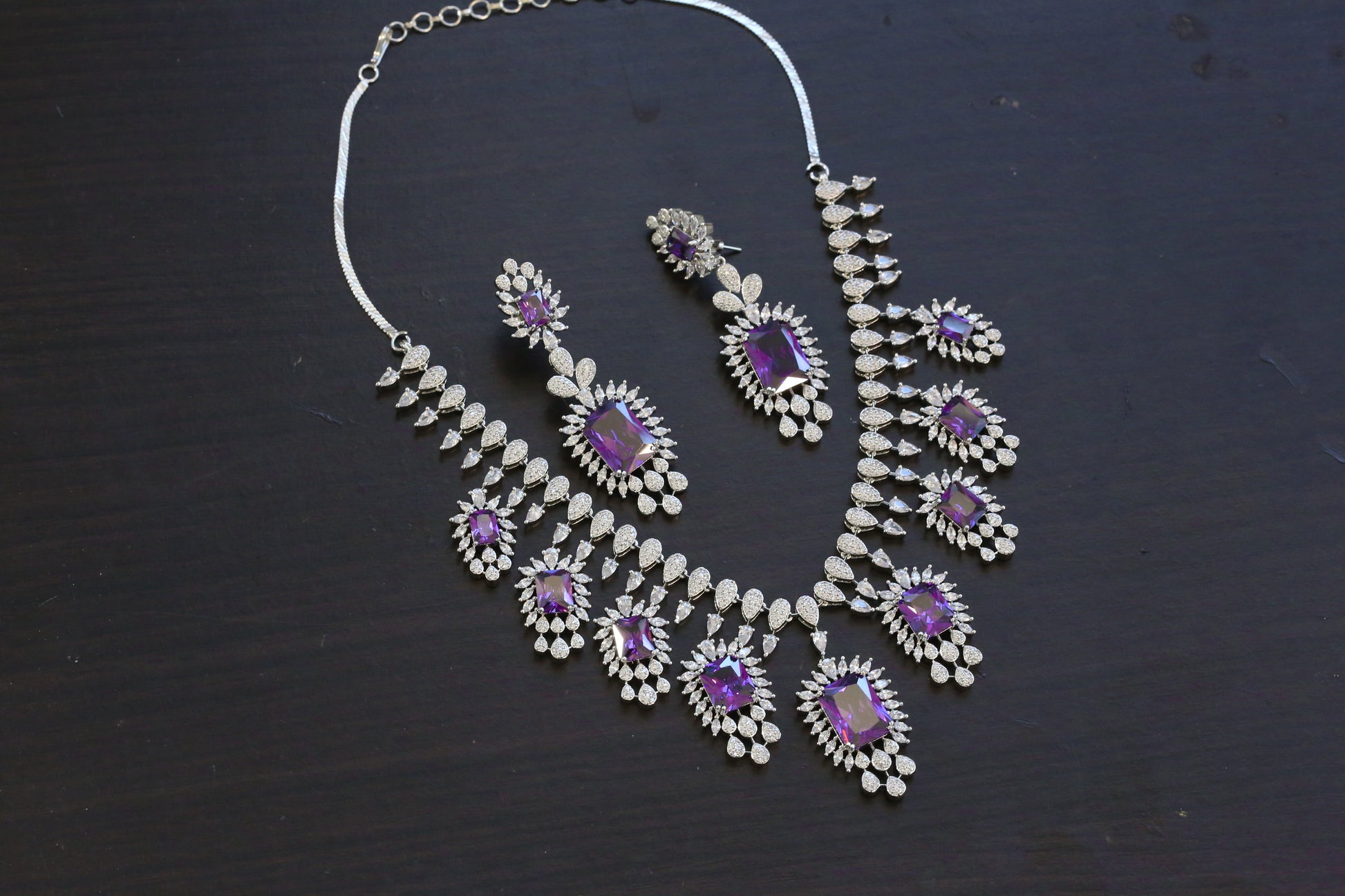 Next To Real Diamond Purple CZ Necklace Set