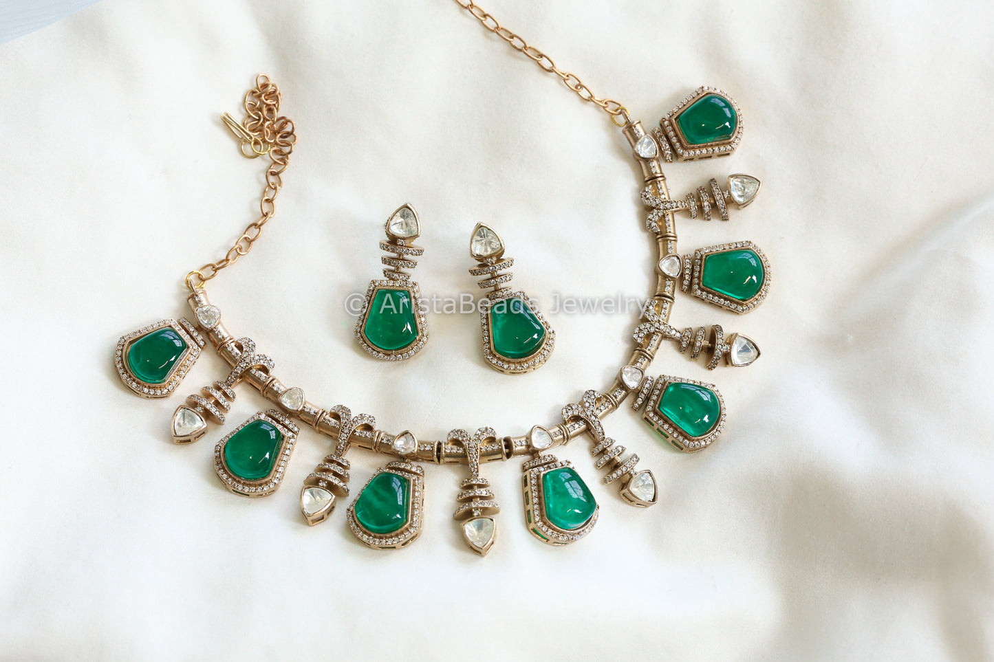 Premium Green Doublet & Moissanites Set (102-16)