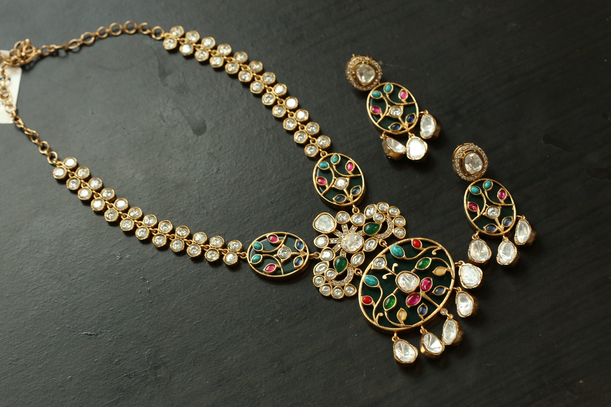 Premium Inlay Work & Uncut Kundan Set (ABJ-N101-92) - Green