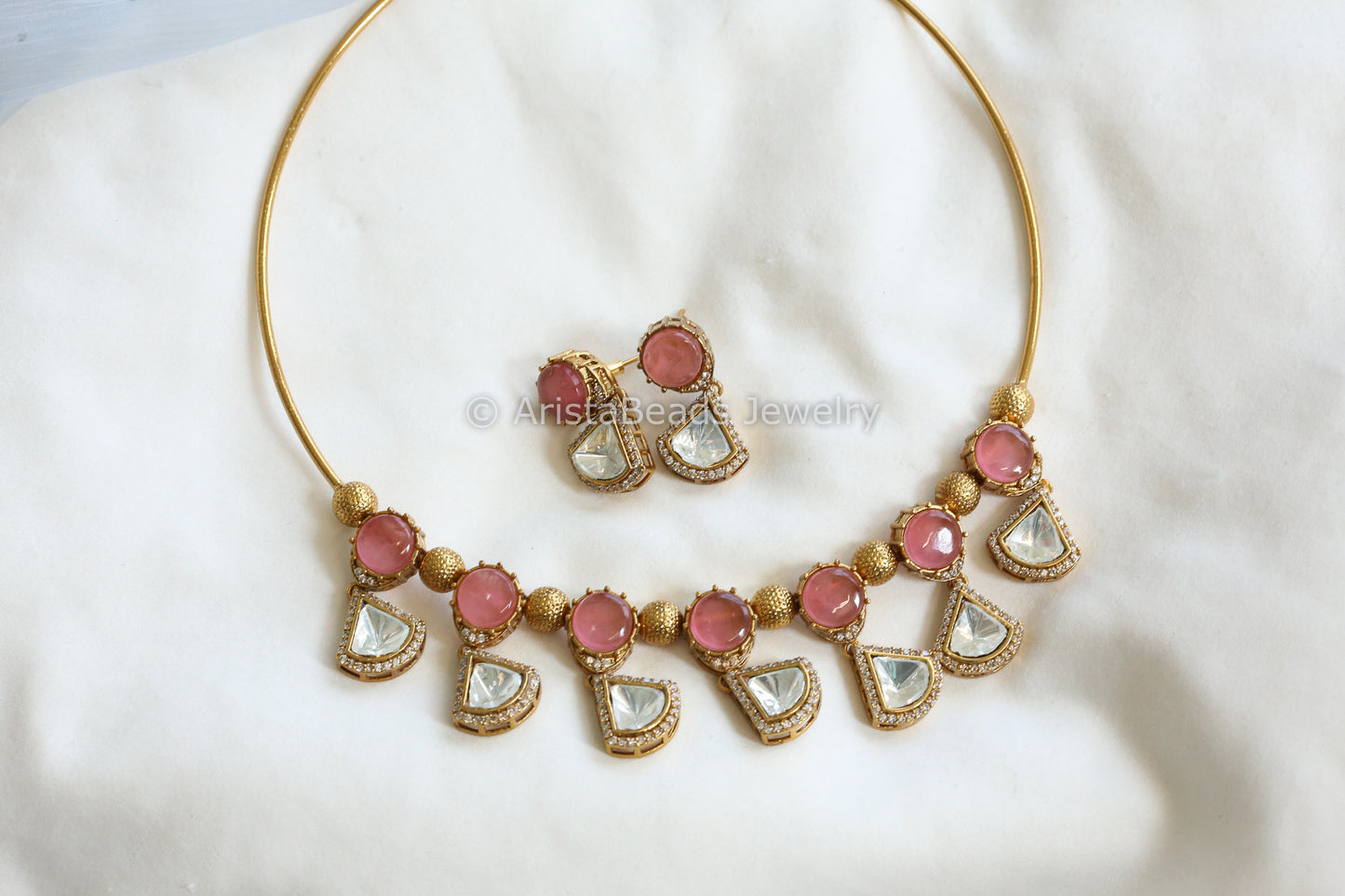 Pink Pota Doublet Stone & Polki Hasli Set (102-22)