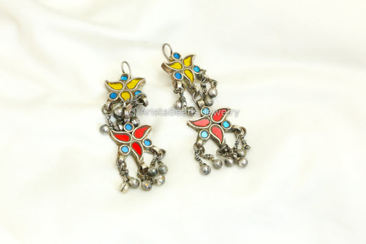 Kareena Real Glass Earrings - Yellow Red