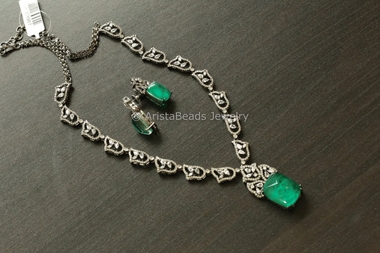 Victorian CZ & Green Doublet Necklace Set (102-39)