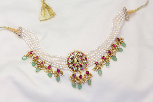 Jadau Kundan Choker Necklace - Multicolor
