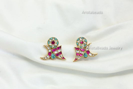 Aadya Contemporary Jadau Earrings -Turquoise