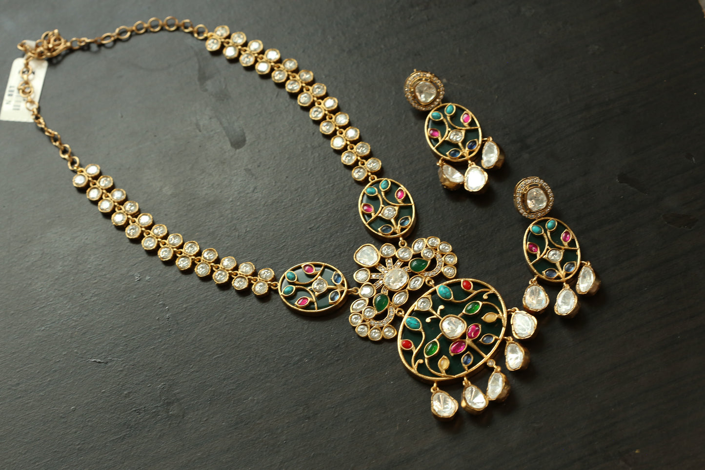 Premium Inlay Work & Uncut Kundan Set (ABJ-N101-92) - Green