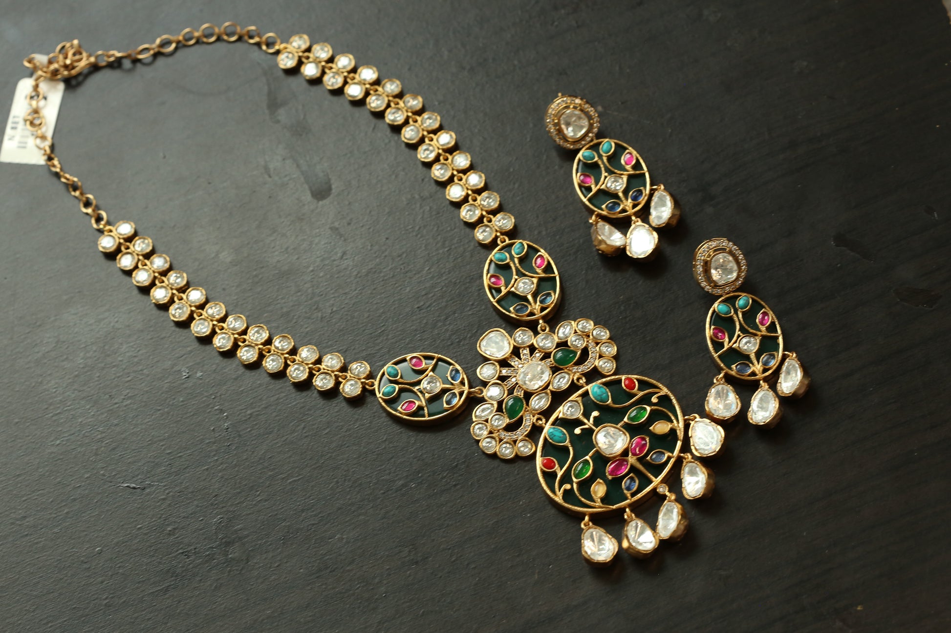 Premium Inlay Work & Uncut Kundan Set (ABJ-N101-92) - Green