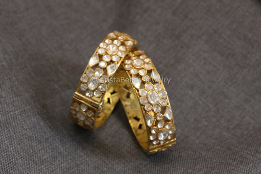 Openable 925 Sterling Silver Bangle - Real Moissanite Polki