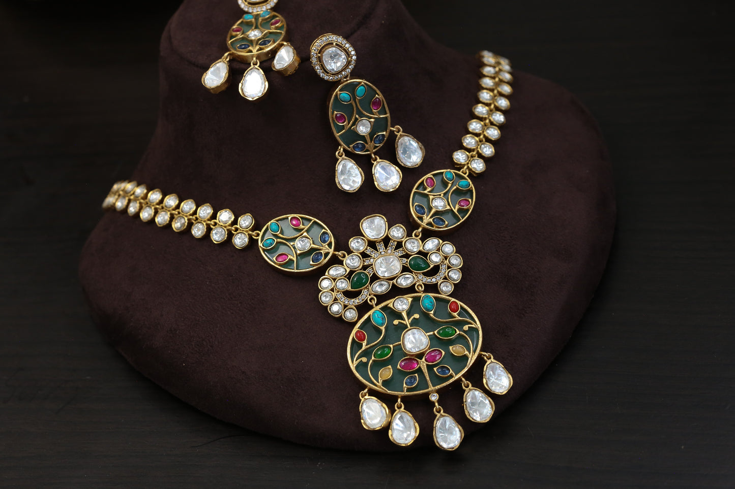 Premium Inlay Work & Uncut Kundan Set (ABJ-N101-91) - Mint