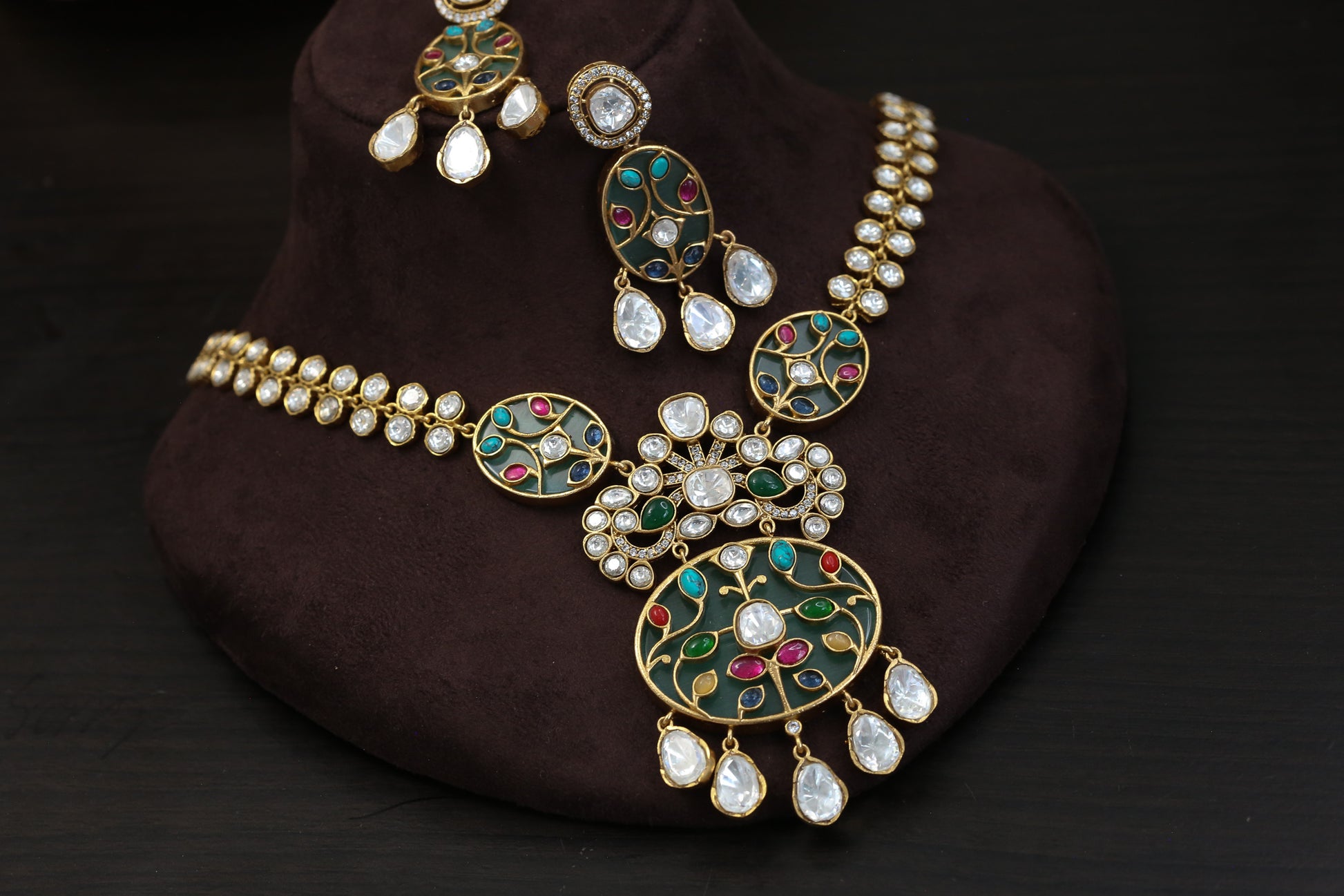Premium Inlay Work & Uncut Kundan Set (ABJ-N101-91) - Mint