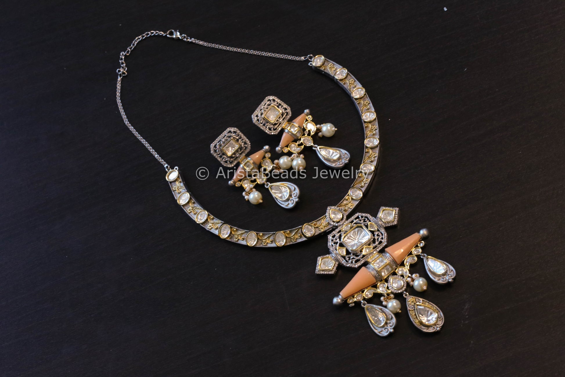 Premium Dual Tone Polki  Set- Coral (103-57)