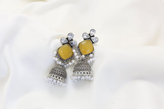 Anjani Oxidized Jhumka - Yellow