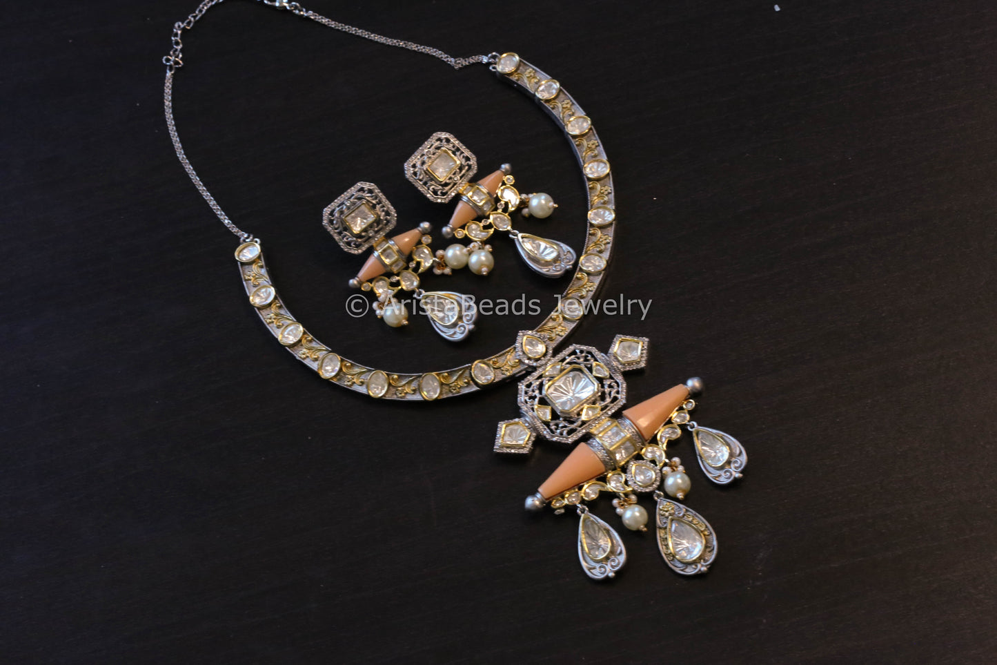 Premium Dual Tone Polki  Set- Coral (103-57)
