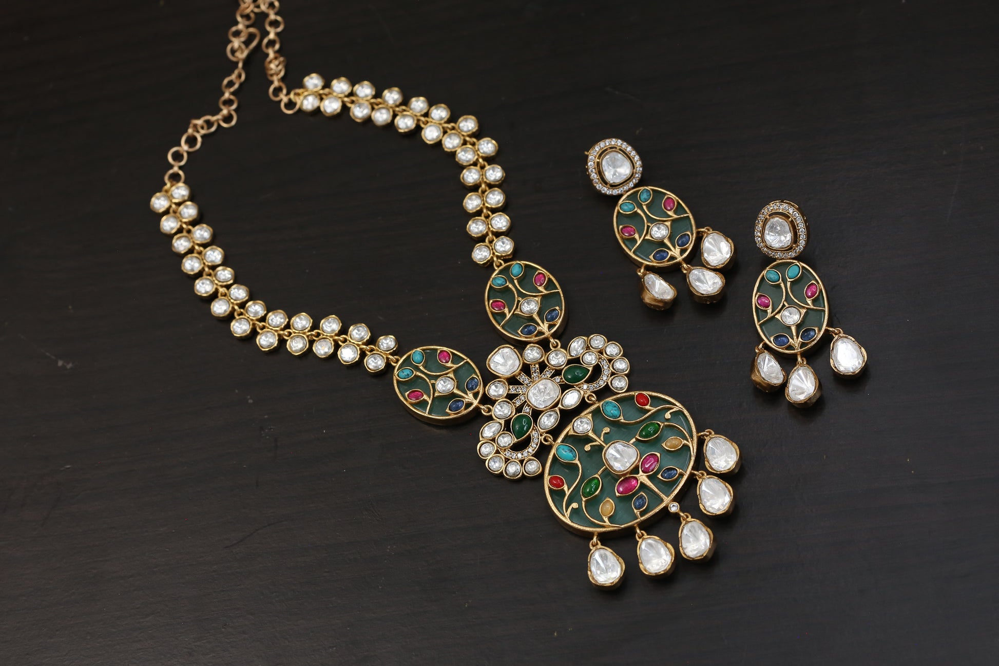 Premium Inlay Work & Uncut Kundan Set (ABJ-N101-91) - Mint