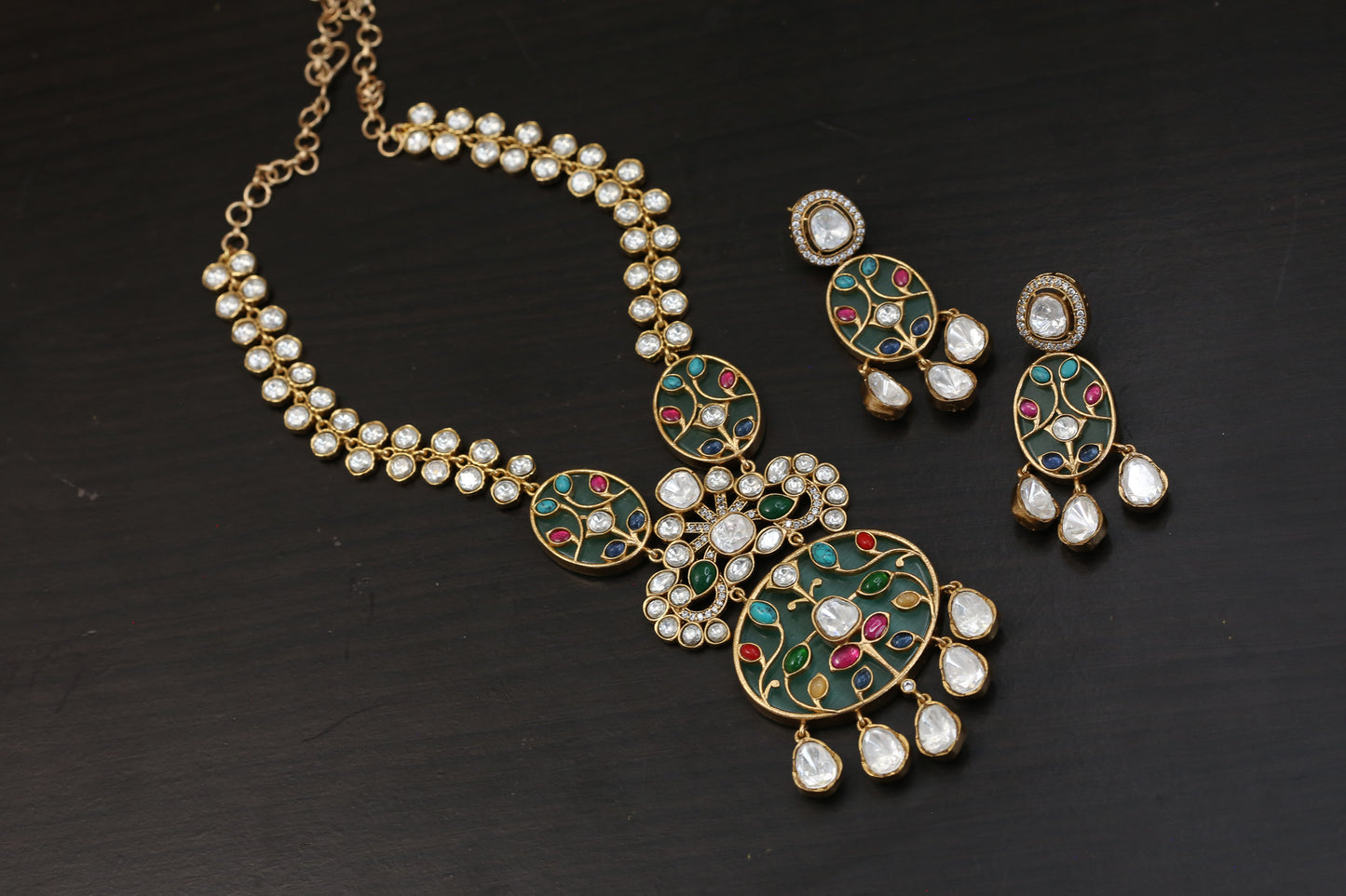 Premium Inlay Work & Uncut Kundan Set (ABJ-N101-91) - Mint