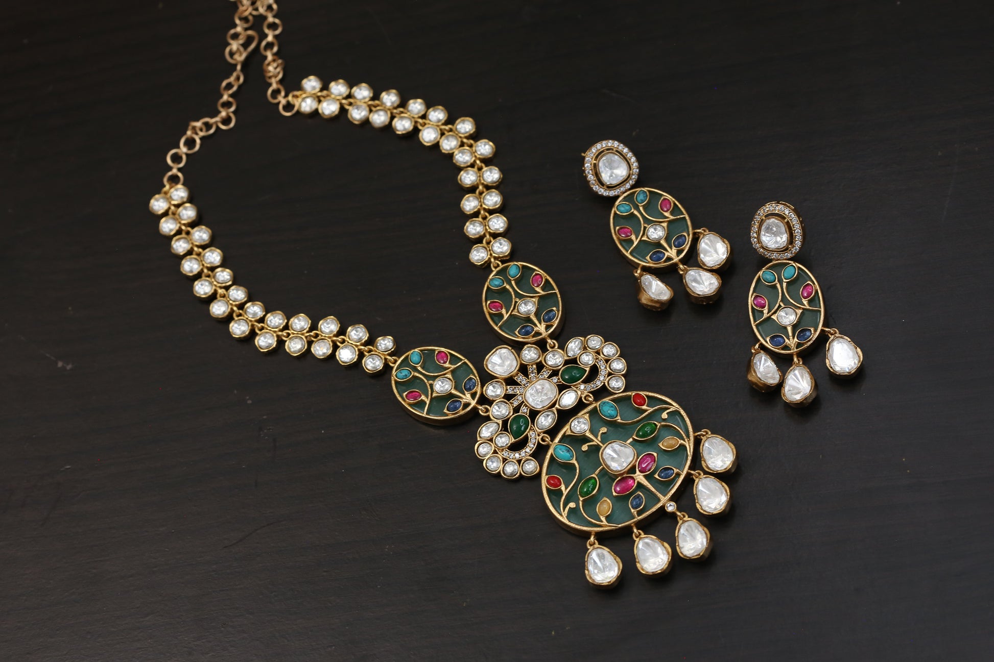 Premium Inlay Work & Uncut Kundan Set (ABJ-N101-91) - Mint
