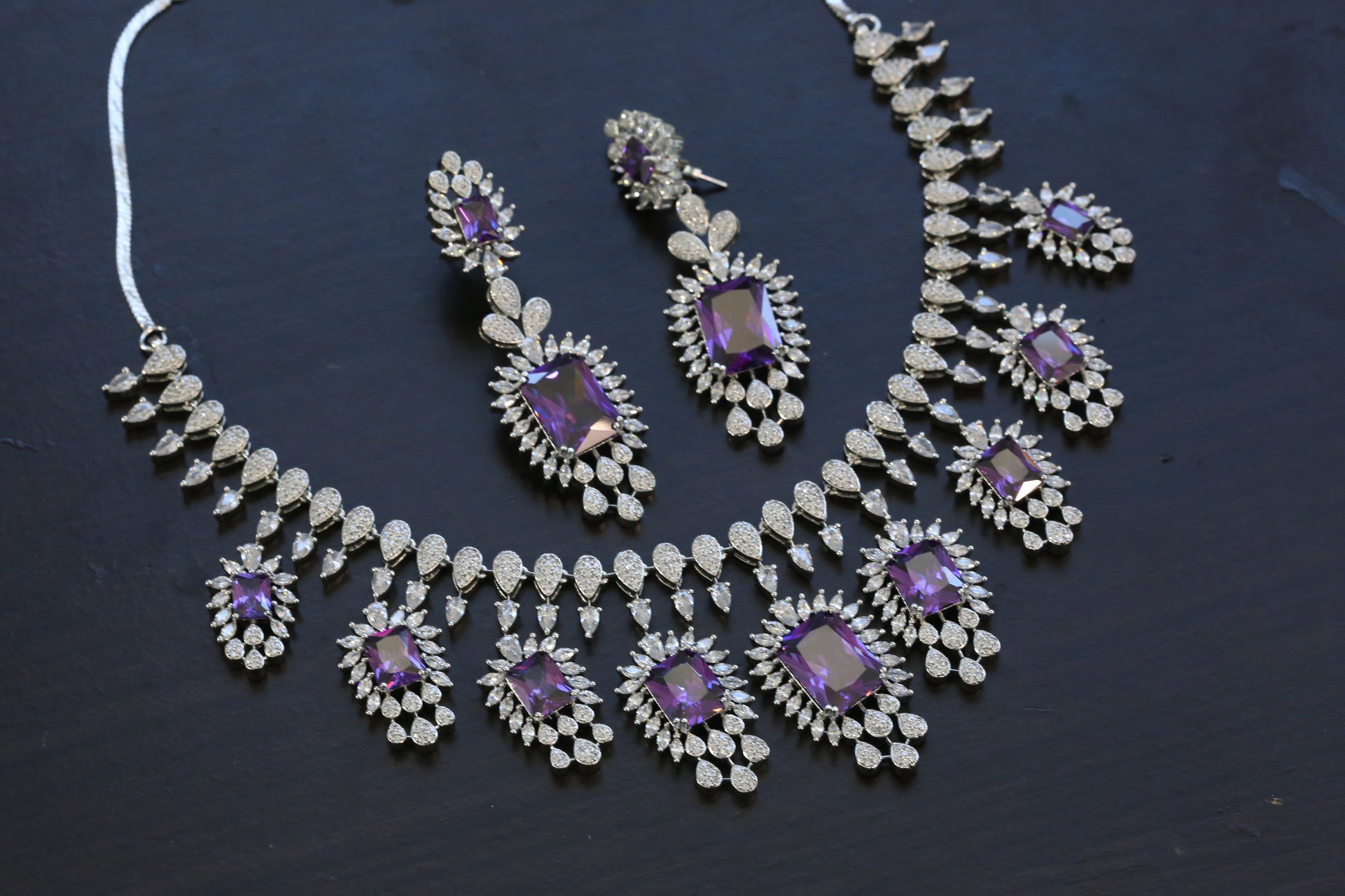 Next To Real Diamond Purple CZ Necklace Set