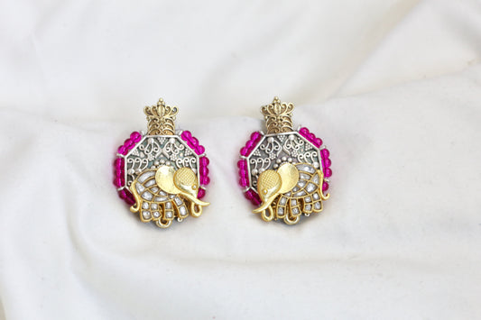 Samaira Dual Tone Kundan Studs - Pink