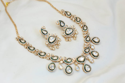 Rohini Uncut Polki, CZ &Enamel Set  - Green(103-67)