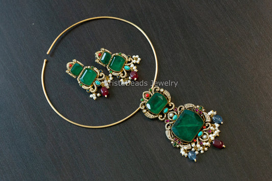 Green Doublet Navratna Hasli Set (102-66)