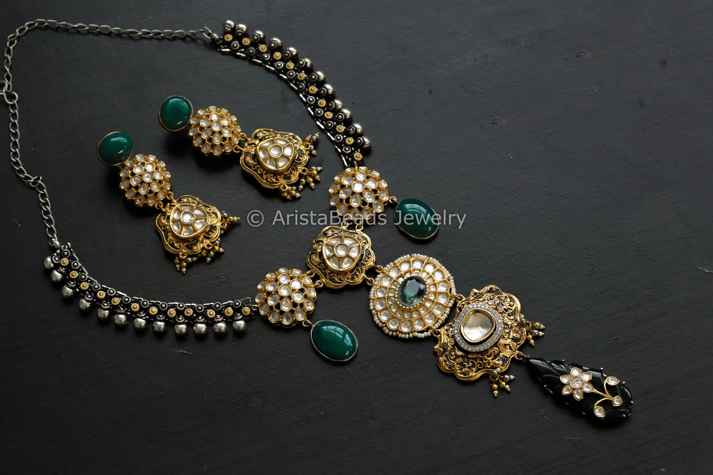 Polki Kundan Pota Stone Fusion Necklace Set
