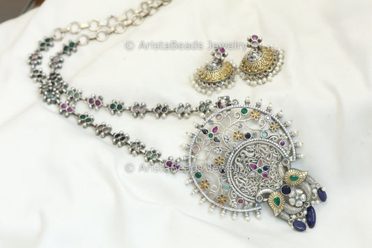 Swati Dual Tone Long Necklace Set - Multi