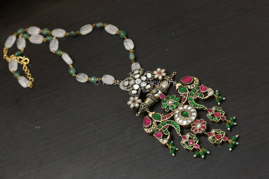 Fusion Jadau Kundan & Moissanite Necklace - Rose Quartz