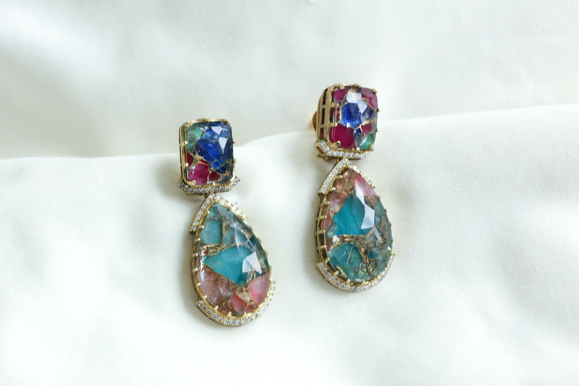 Premium Marble Doublet & CZ Earrings (101-26)