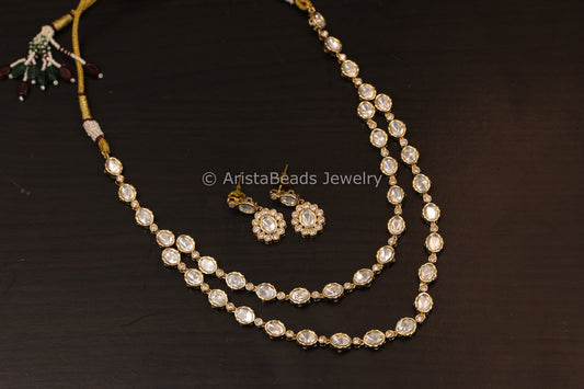 Dainty Layered Uncut Polki Necklace Set - Clear