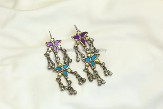 Kareena Real Glass Earrings - Purple Blue