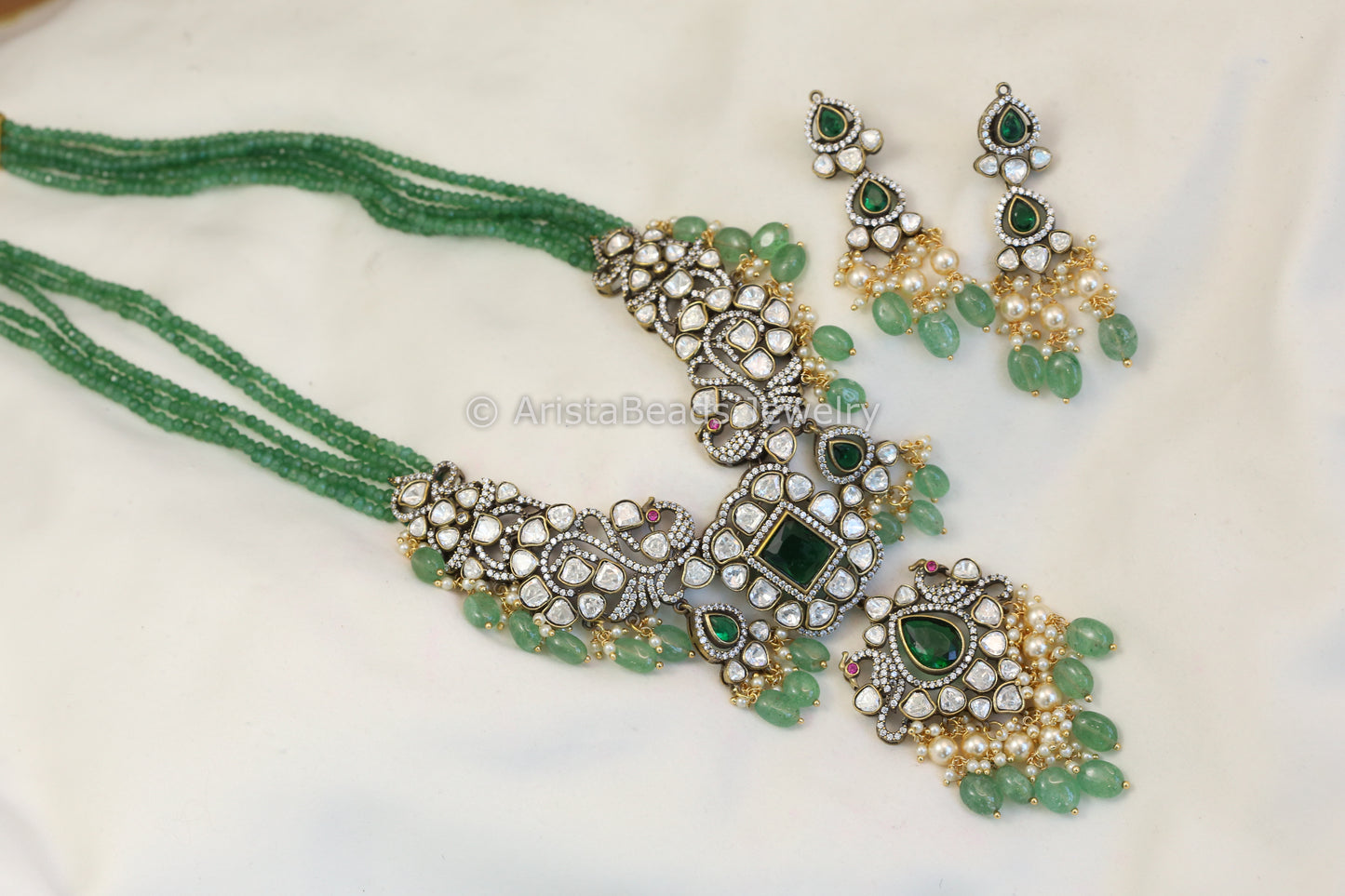 Long Moissanite Kundan Necklace Set