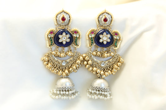 Fusion Kundan Dual Tone Jhumka - Blue (101-21)