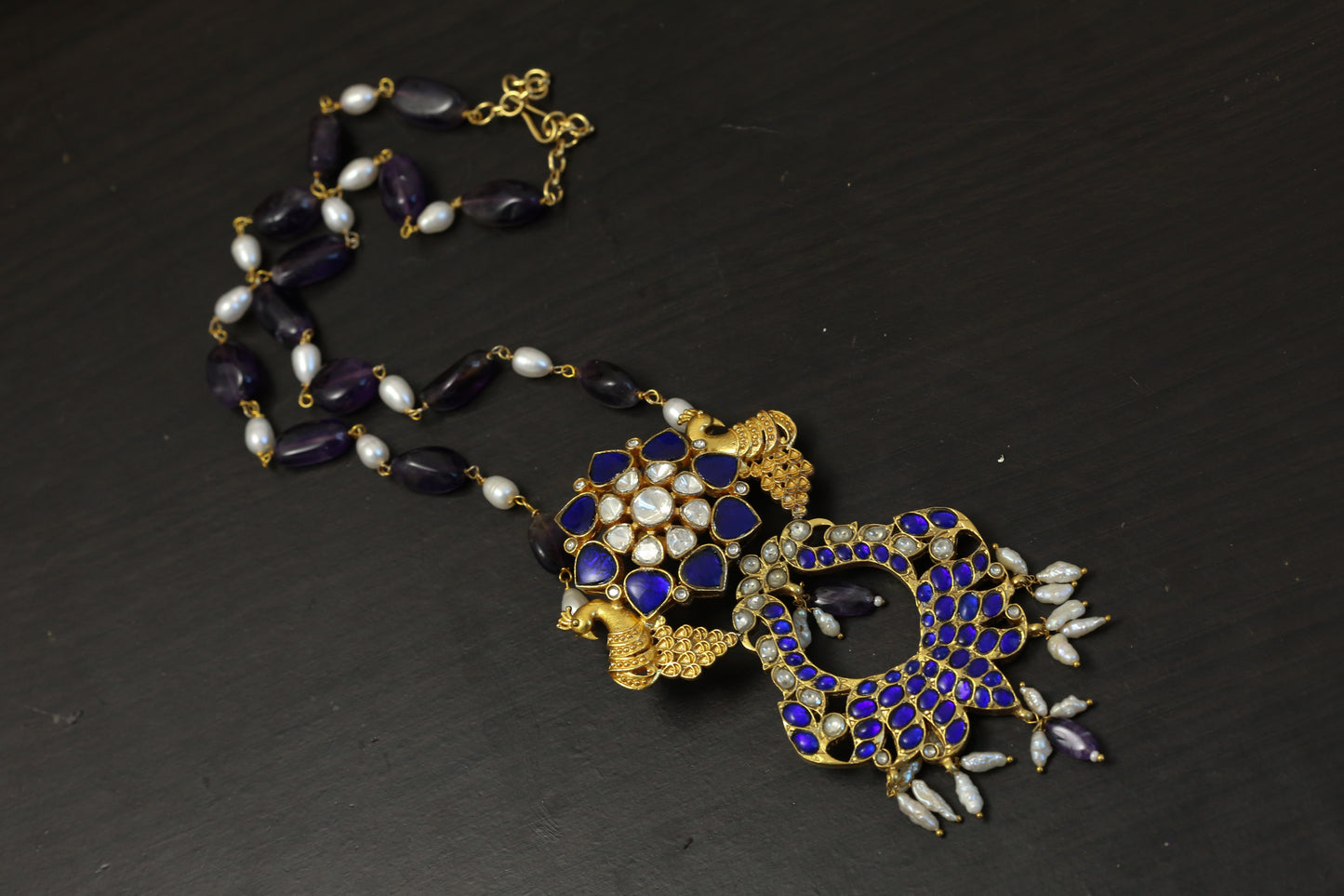 Fusion Jadau & Semiprecious Stone Necklace - Amethyst Mala
