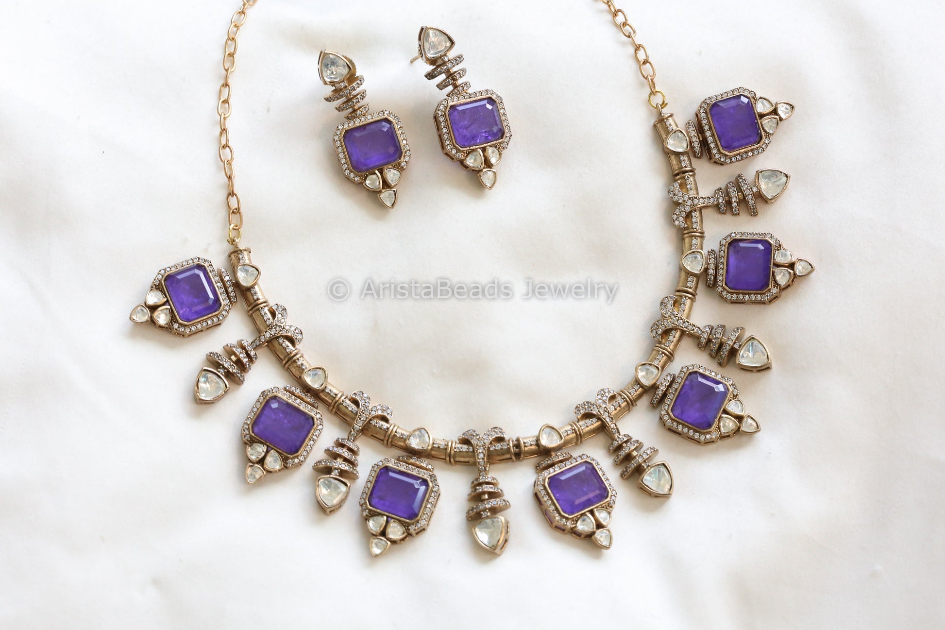 Premium Purple Doublet & Moissanites Set (102-14)