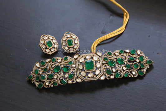 Emerald Doublet & Moissanite Polki Set (102-29)