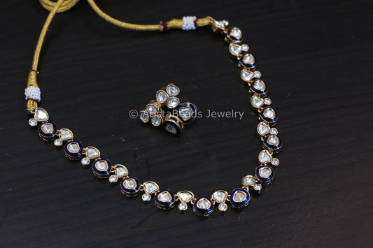 Dainty Uncut Polki & Enamel Necklace Set