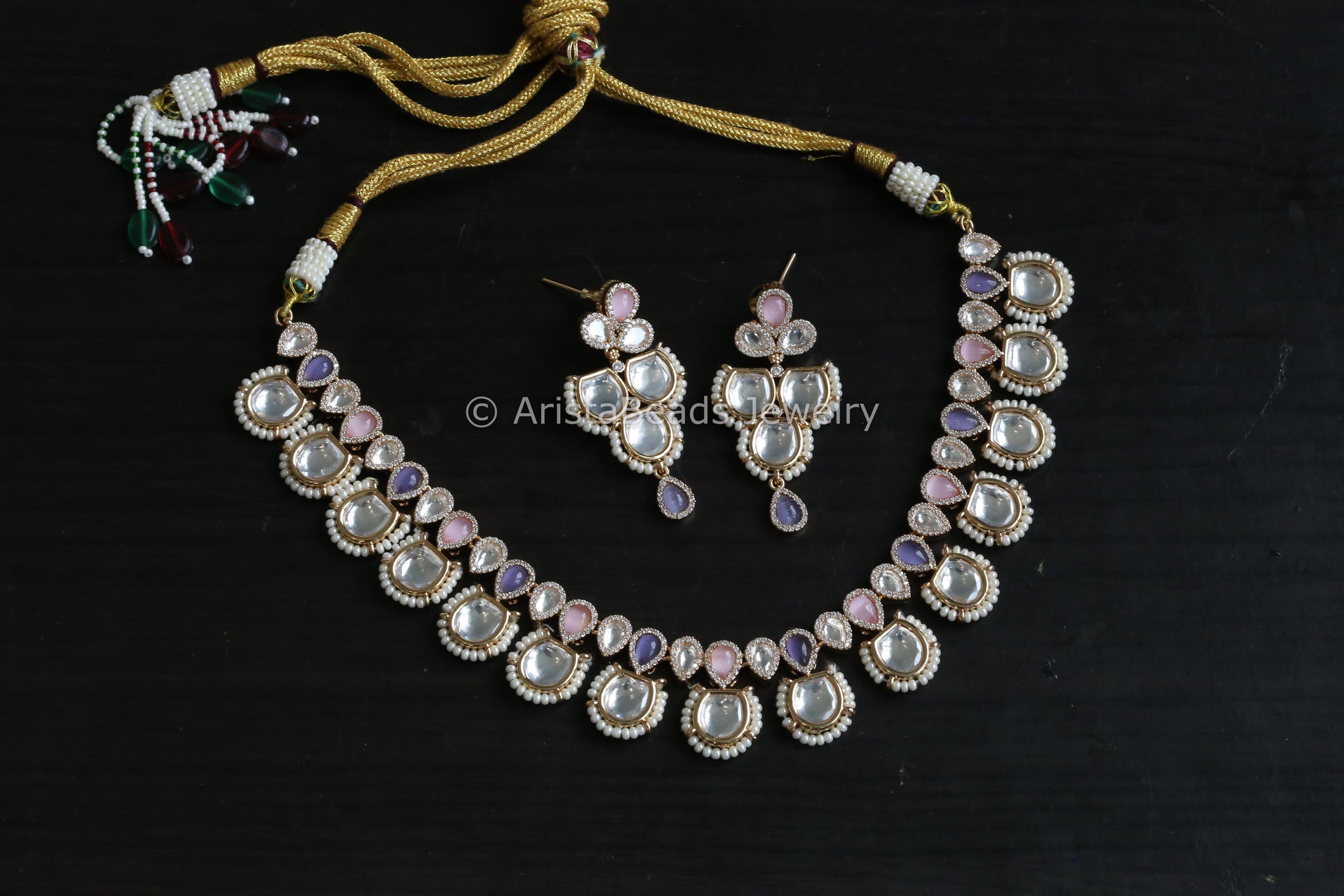 Pink & Lavender Polki Kundan Set