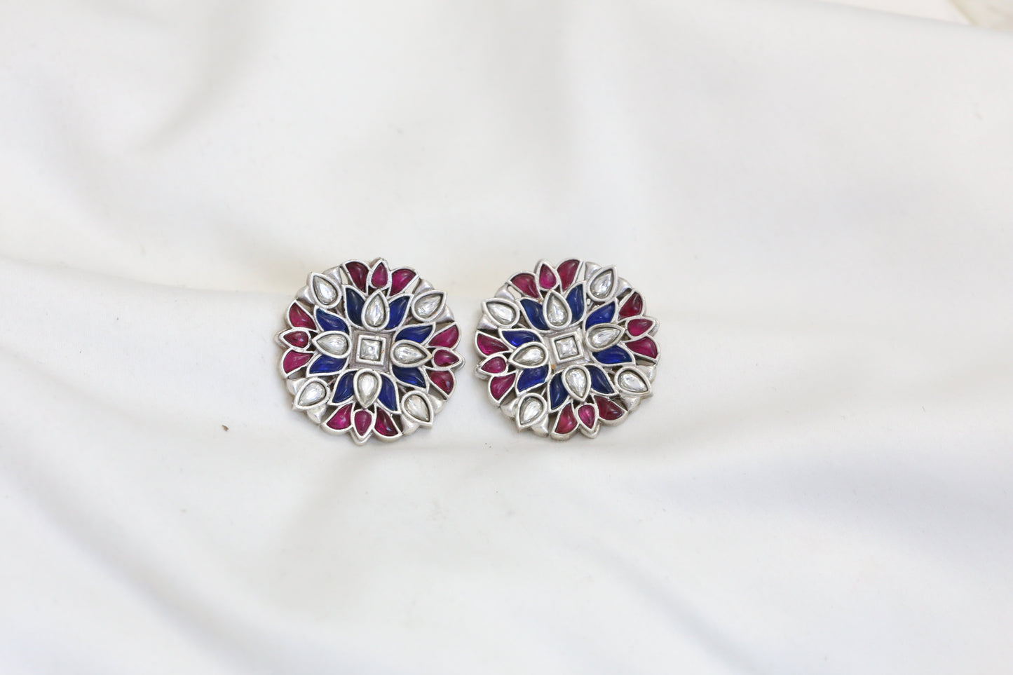 Simran Kundan Studs - Blue Ruby