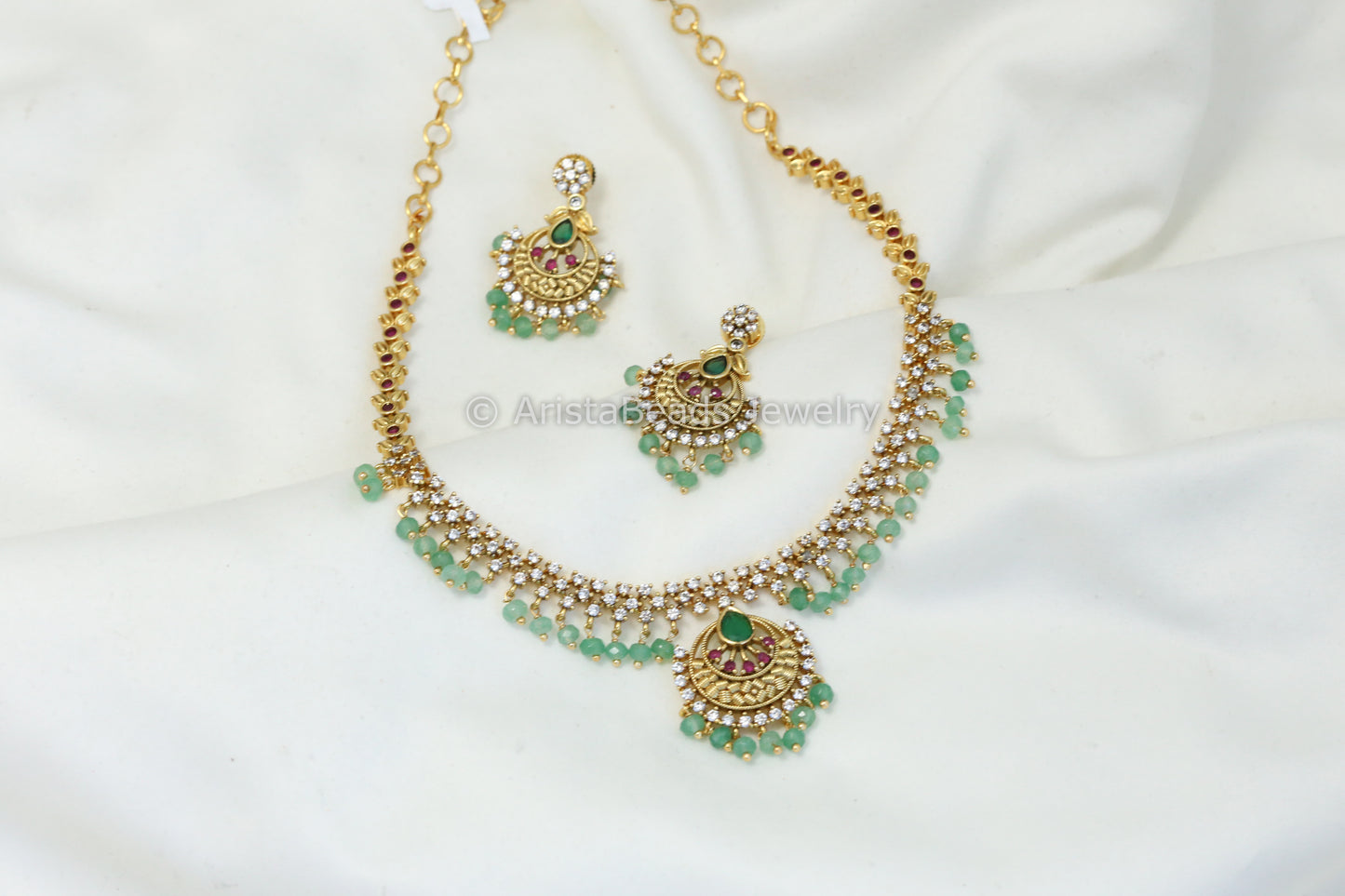 Dainty Antique Gold CZ Necklace Set