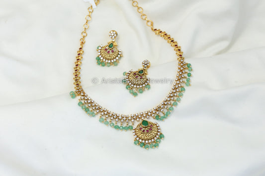 Dainty Antique Gold CZ Necklace Set