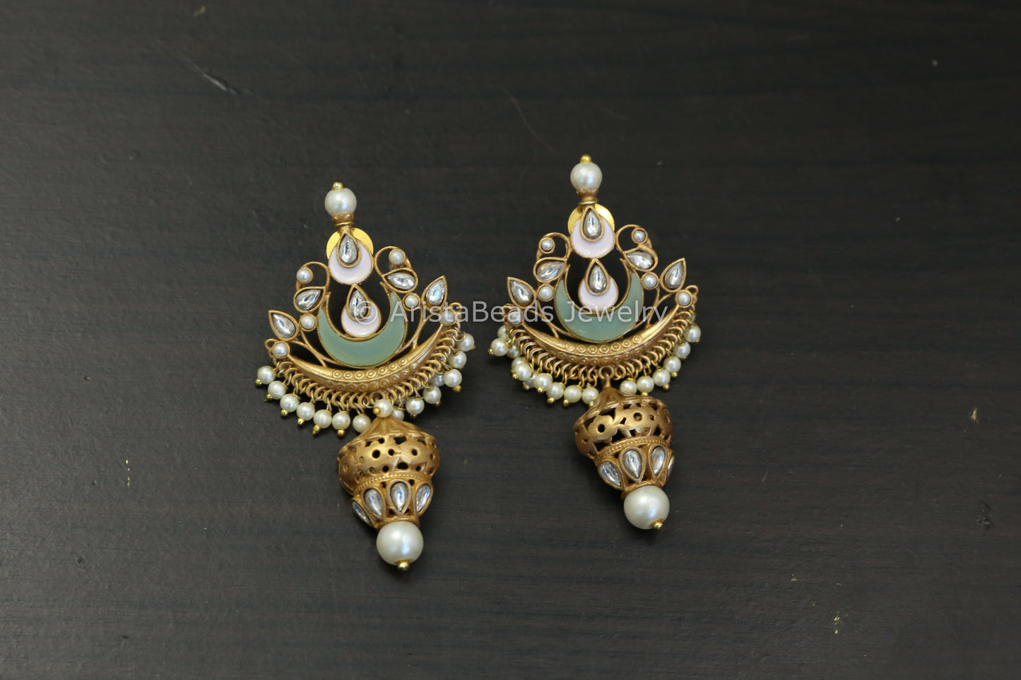 Matt Gold Kundan Enamel Earrings