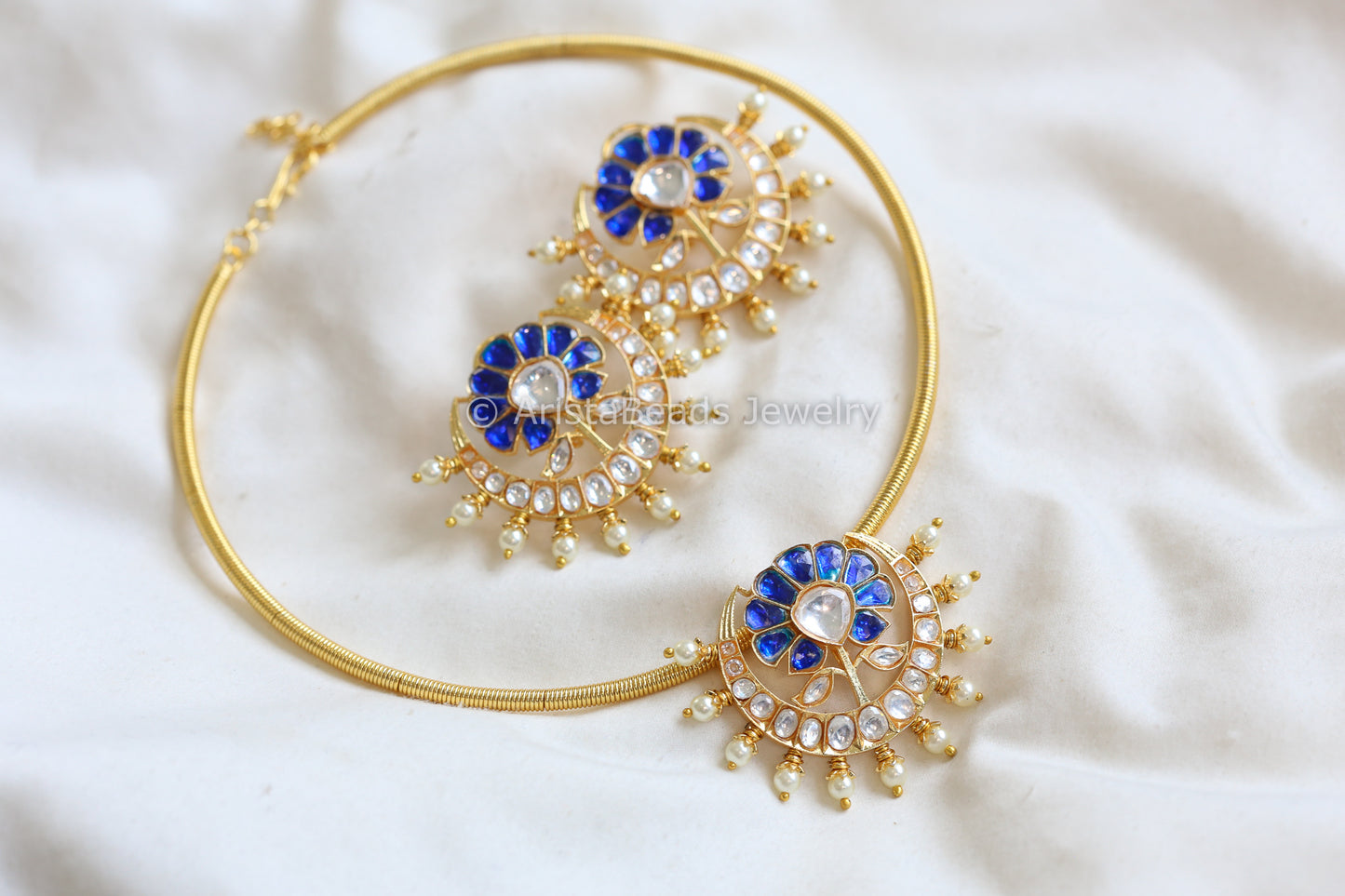 Removable Blue Kundan Hasli Set  (103-06)