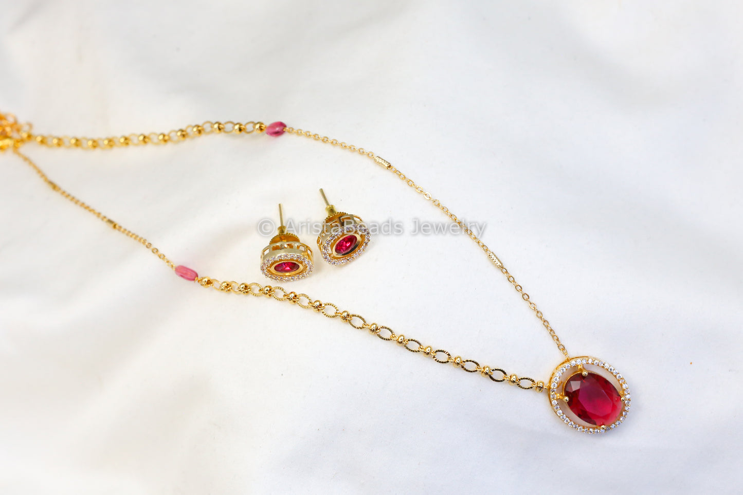 Dainty CZ Set -Red Stone