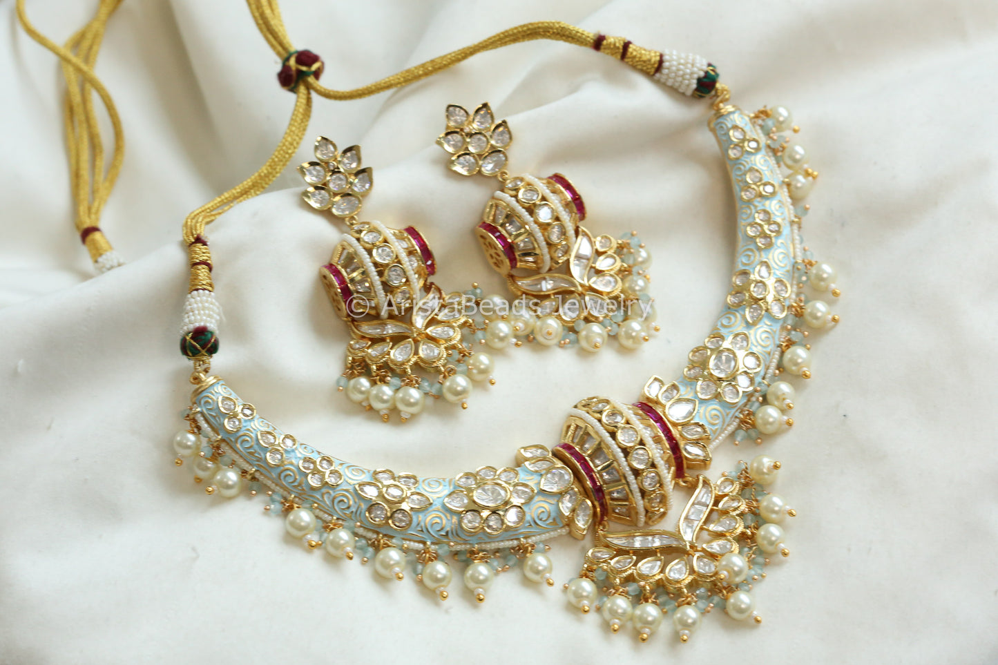 Premium Uncut Polki Kundan & Enamel Hasli Set  (103-18)