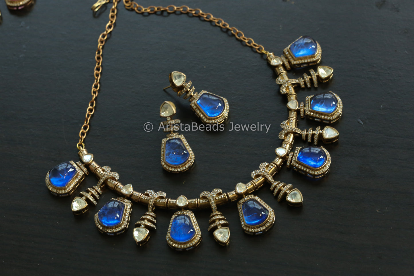Premium Blue Doublet & Moissanites Set (102-17)