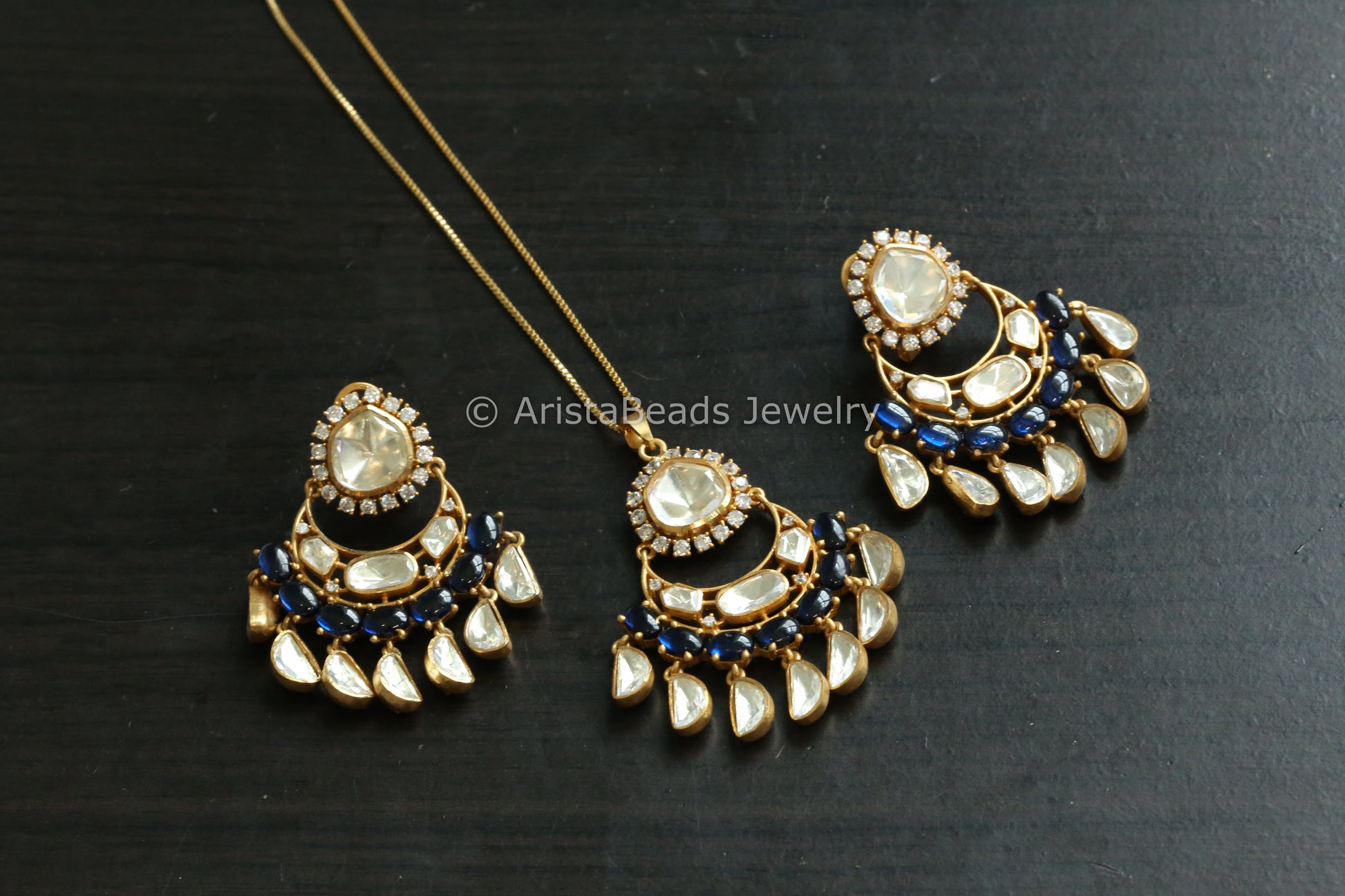 Real Moissanite Blue Pota Pendant Set